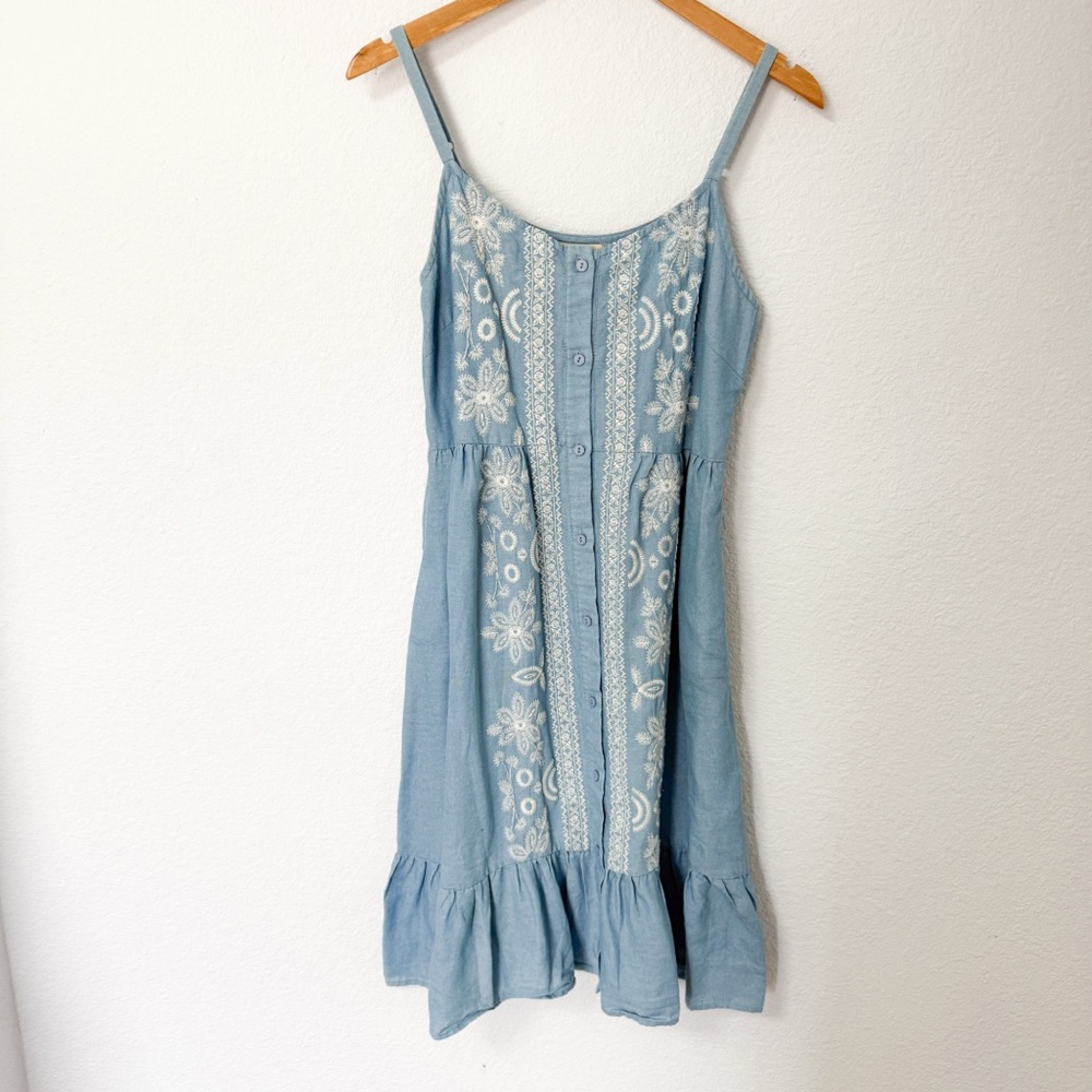 Polagram Light Blue Dress with White Embroidery